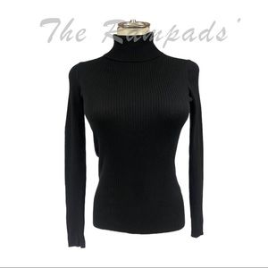 Black Ribbed Talbots Turtleneck Sweater Size Petite Small